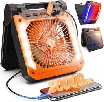 20000mAh Rechargeable Solar Powered Fan with Led Lantern