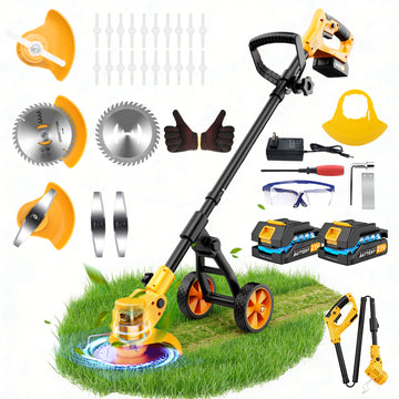 Lemolifys 6-inch Weed Eaters with Wheels & 3 Blades, 21V Battery String Trimmer for Lawn Yard Garden