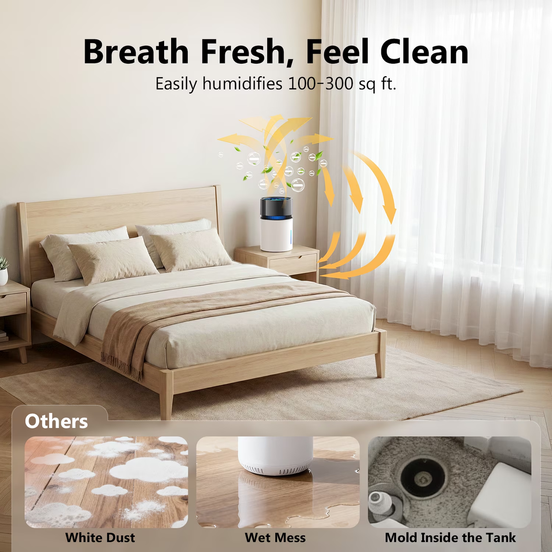 Fimilo 3L Evaporative Humidifier with Filter, Air Humidifiers up to 270 Sqft, Fogless Humidifier with Touch Control & 1-8H Timer, Sleep Mode, Night Light, Easy-Clean for Home Office