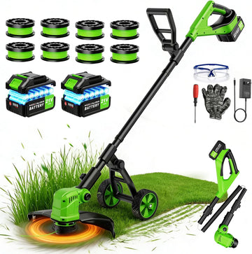 Fovendi 12" Cordless String Trimmer, Grass Trimmer&Edger with 8 Replacement Spools for Garden, Lawn