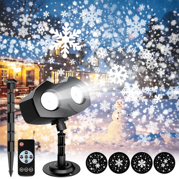 Dual-Head Snowflake Projector Light, Brighter Christmas Projector Lights Outdoor Indoor with 16 LED Beads, RF Remote Control & Timer for Xmas New Year Party Decor