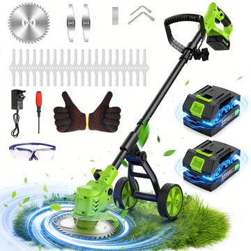 Fovendi 6 inch Weed Eaters Cordless with 2026 Upgraded Wheels, 3-in-1 Battery Powered Grass Trimmer & String Trimmer/Edger Kit for Lawn Garden Trimming