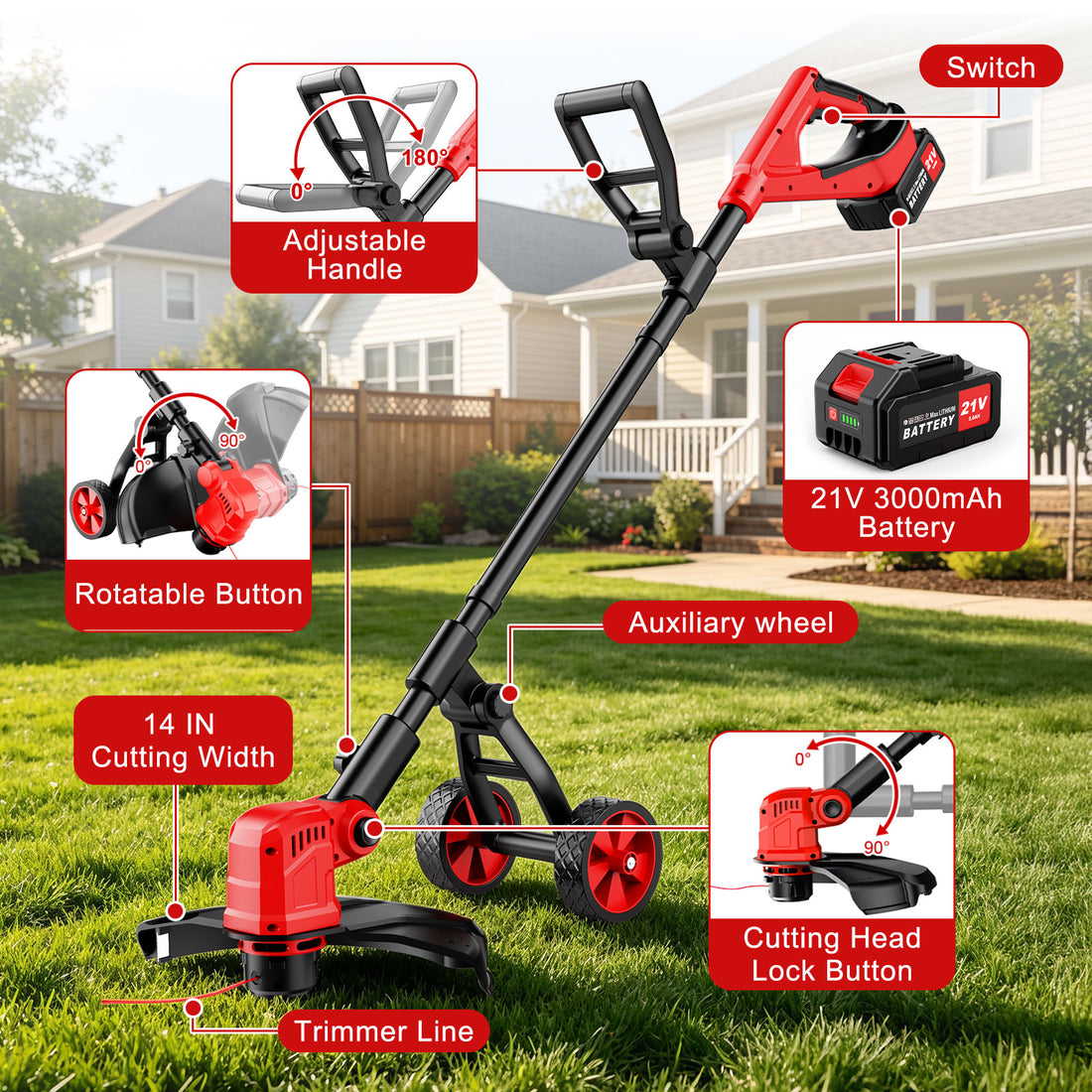 Tanbaby 12 inch Cordless Weed Eater, Cordless String Trimmer, Electric Weed Wacker with Auto Line Feed, Weed Trimmer with 2 Batteries for Lawn Yard Garden
