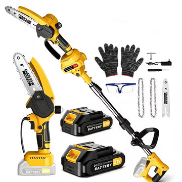 Yannovus 8-Inch Cordless Pole Saw with 2 x 3.0Ah Battery, 2-in-1 Mini Electric Chainsaw with Extension Pole for Tree Trimming & Wood Cutting