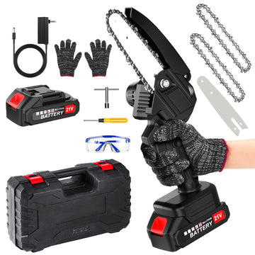 Yankucat 6 inch Mini Chainsaw, Portable Electric Chainsaw Set with Batteries 2 Chains, Small Handheld Chain Saws Pruning for Tree Branches
