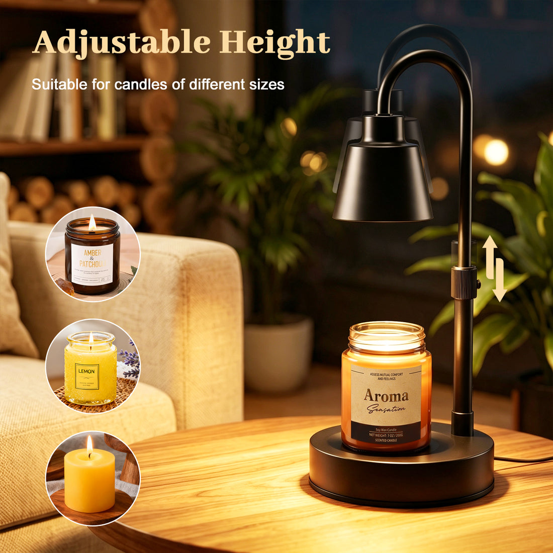 Fimilo Candle Warmer Lamp with 7oz Candle, Adjustable Height Warmer for Jar Candles, with 2 Bulbs, Home Decor Gifts for Bedroom Living Room