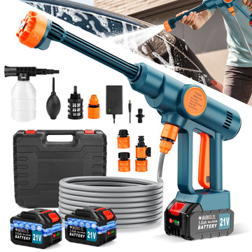 Lemolifys Cordless Pressure Washer with 2Pcs 3000mAh Battery, 6-in-1 Nozzle for Car, Patio