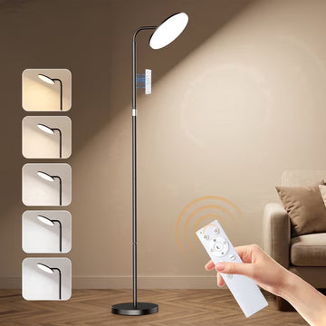 Yannovus Modern Floor Lamp with RGB Color Changing, 3000LM Super Bright Tall Pole Light with Remote, Adjustable Height, 2-in-1 Reading & Ambient Light for Living Room, Bedroom, Office