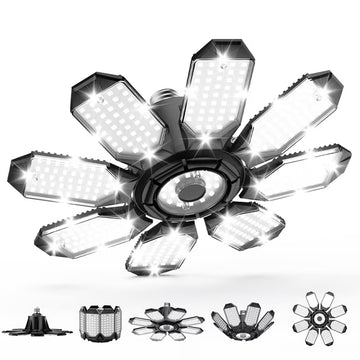 Yannovus LED Garage Light, 26000LM 6500K Deformable Garage Light with 8+1 Adjustable Panels, E26/E27 Screw-in Ceiling Light for Basement Workshop 260W