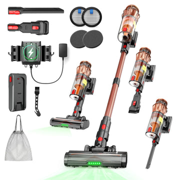 Lemolifys Cordless Vacuum Cleaner, 600W 50KPA 45Mins Brushless Vacuum Cleaners for Home, 6 in 1 Lightweight Vacuum with Anti-Tangle, 1.8L Dust Cup & Led Display for Pet Hair Hardwood Floors Carpet