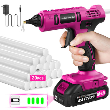 Cordless Hot Glue Gun with 2.0Ah Battery & Charger and 20 Pcs Full Size Glue Sticks, 100W Power Melt Glue Gun for DIY, Festival Decor and Gifts