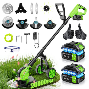 Fovendi 12-inch Electric Weed Eater, Battery Powered Weed Wacker Grass Trimmer with 2* 3.0Ah Battery and 4 Types Cutting Blades for Trimming and Edging