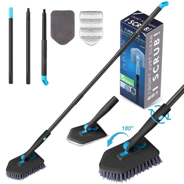 Amiluo Shower Cleaning Brush with 50.4'' Long Handle, Fixable Shower Scrubber for Cleaning, Adjustable Long Handled Scrub Brush for Shower/Bathroom