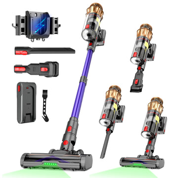 Lemolifys Cordless Vacuum Cleaner, 600W 50KPA 45Mins Brushless Vacuum Cleaners for Home, 6 in 1 Lightweight Vacuum with Anti-Tangle, 1.8L Dust Cup & Led Display for Pet Hair Hardwood Floors Carpet