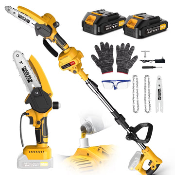 Yannovus 8-Inch Electric Pole Saw with 2 x 3.0Ah Battery, 2-in-1 Mini Cordless Chainsaw with Extension Pole for Tree Trimming & Wood Cutting