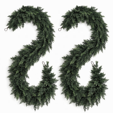 Yannovus 6Ft Artificial Cedar Garlands 2-Pack, Real-Touch Greenery Christmas Garlands, Easy to Hang Cedar Vines for Mantel, Fireplace, Staircase, Winter Home Christmas Decorations