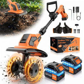 Tanbaby Cordless Electric Tiller, 360RPM Garden Tiller Cultivator, Battery Powered Rototiller with 2 * 4.0Ah Batteries, 9" Width, 6.7" Depth for Weeding, Gardening & Soil Cultivation