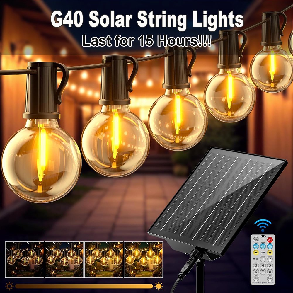 Yannovus 100ft Solar Outdoor String Lights, ST38 Shatterproof Vintage Edison Bulbs Patio Lights with 8-Mode Remote Control, 2700K Warm White Waterproof Solar Fairy Lights for Backyard, Garden, Bistro