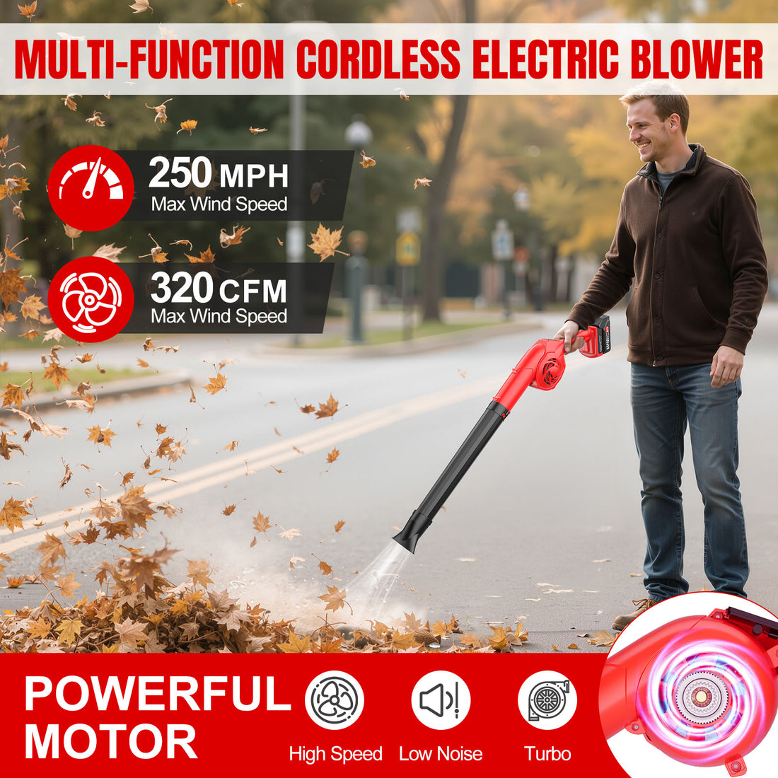 Tanbaby Cordless Leaf Blower for Lawn Care, Electric Leaf Blowers with 2 x 3.0Ah Battery, 3 Variable Speeds, Handheld Mini Leaf Blower for Patio, Yard, Dust & Snow Blowing