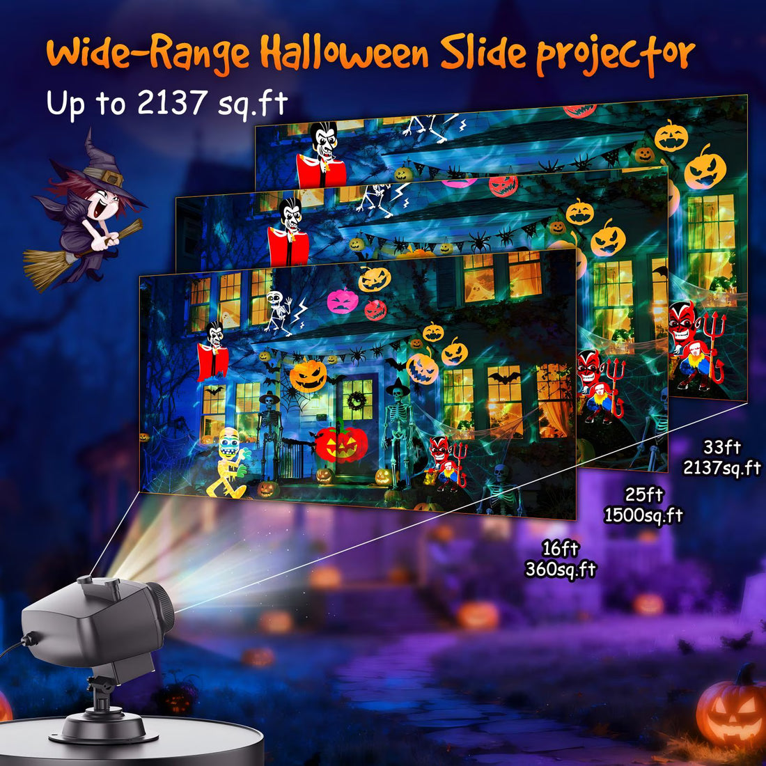 Yannovus Halloween Projector Light, 2-in-1 Moving RGBW LED & 80 Patterns Holiday Projector with Remote Control, IP44 Waterproof Landscape Lighting for Party, Halloween, Christmas Decorations