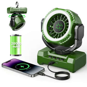 Fimilo Camping Fan 10000mAh, Rechargeable Battery Operated Fan with Light, 5 Speeds, Timer,180° Rotation, Personal Fan for Tent Travel School College