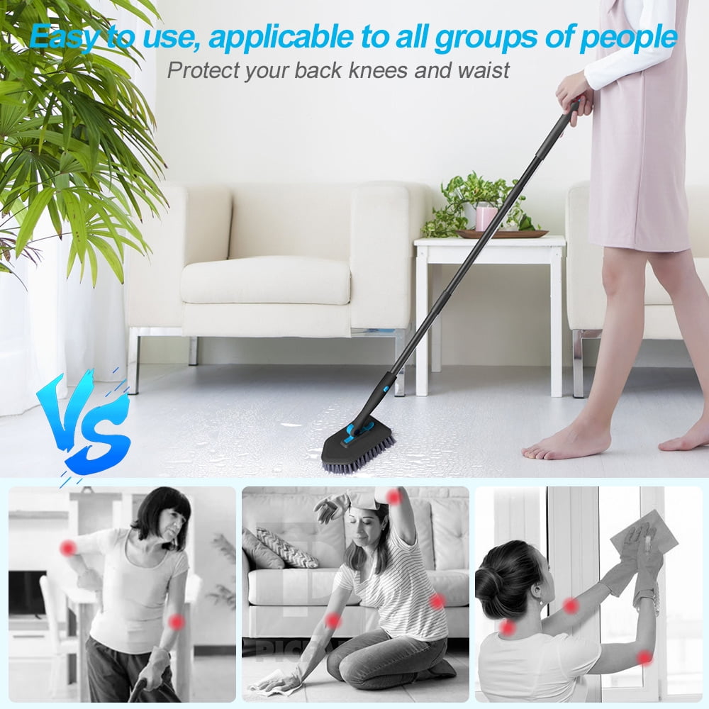 Amiluo Shower Cleaning Brush with 50.4'' Long Handle, Fixable Shower Scrubber for Cleaning, Adjustable Long Handled Scrub Brush for Shower/Bathroom
