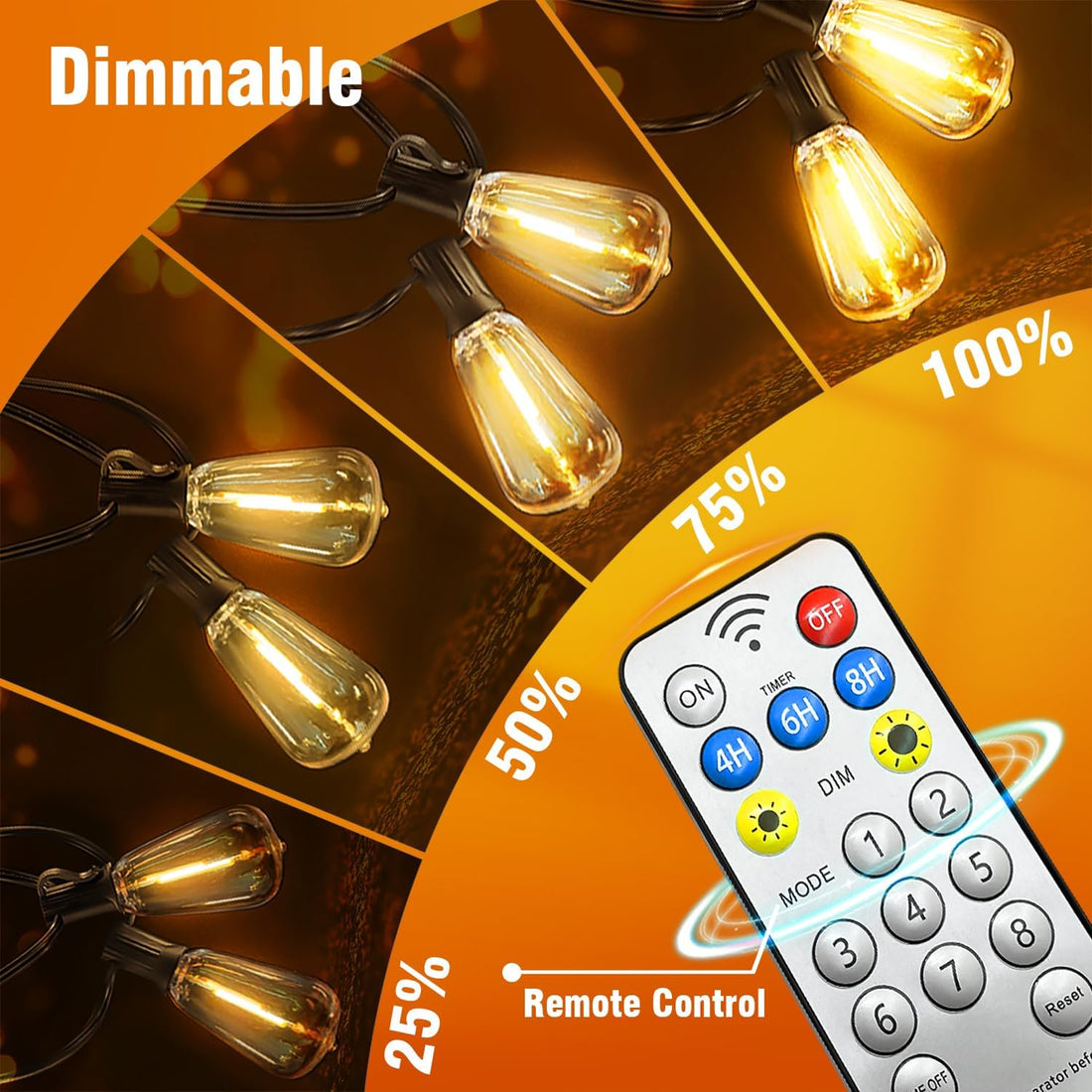 Yannovus 50Ft Solar String Lights Outdoor, Shatterproof Vintage Edison Bulbs Patio Lights with 8-Mode Remote Control, 2700K Warm White Waterproof Solar Fairy Lights for Backyard, Garden, Bistro