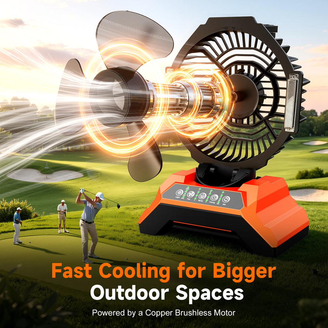 Fimilo Portable Misting Fan with 15L Bucket, 30000mAh Spray Fan with Night Light, 9.5-inch Camping Fan with Remote Control, 4 Wind Speed & 4 Spray Mister, for Patio,Fishing,Yard,Beach,Golf