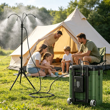 Tanbaby Standing Misters with 4Gal Tank, 10000mAh Portable Mist Cooling System for Outside Patio, 4FT Adjustable Height for Outdoor BBQ, Beach, Pool, Sprinkler, Camping