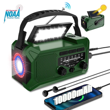 Fovendi 10000mAh Hand Crank Radio,Emergency Radio,Solar Radio,NOAA/AM/FM Weather Radio,USB Type-C Charging Radios Portable with LED Reading Light,SOS,Compass for Camping Hiking Climbing
