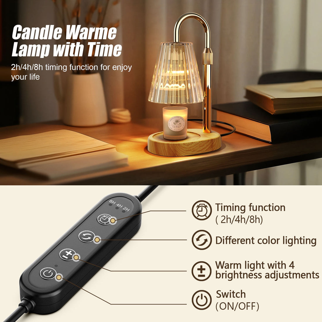 Fimilo Candle Warmer Lamp with Timer, Dimmable Candle Warmer for Jar Candles, Height Adjustable Wax Melts Warmer, Birthday Gifts for Women Mom, House Warming Gifts
