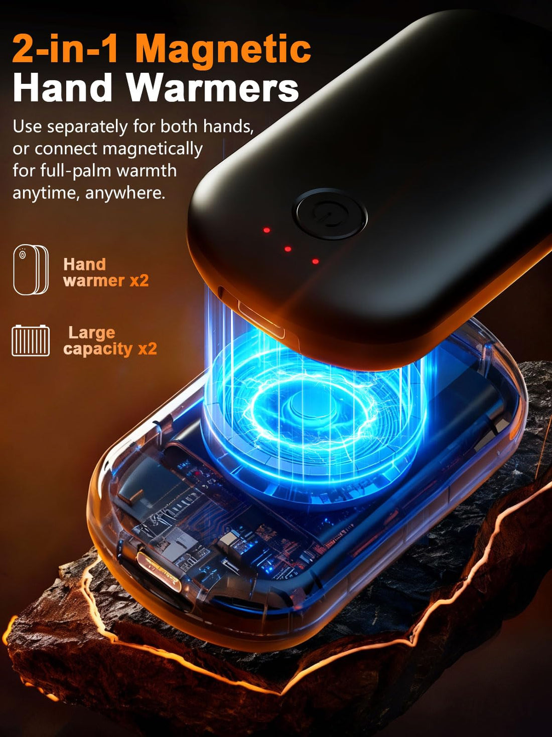 Pocket Size Hand Warmers Rechargeable 2 Pack, 6000mAh Electric Hand Warmers for 3 Settings Fast Heating Handwarmers up to 131℉ for Outdoor, Hunting, Camping